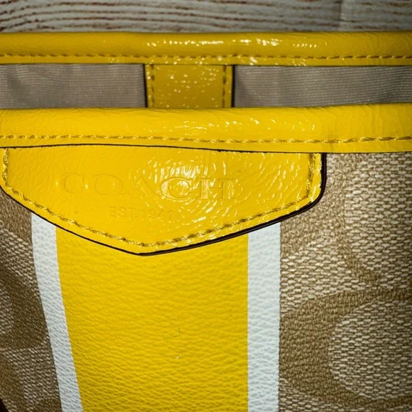 Coach Beige and Yellow Signature Drawstring Tote - Picture 3 of 12
